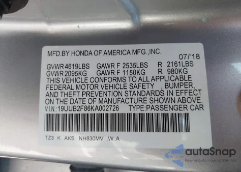 2019 Acura Tlx Advance Pkg из США, поврежденный, VIN 19UUB2F86KA002726